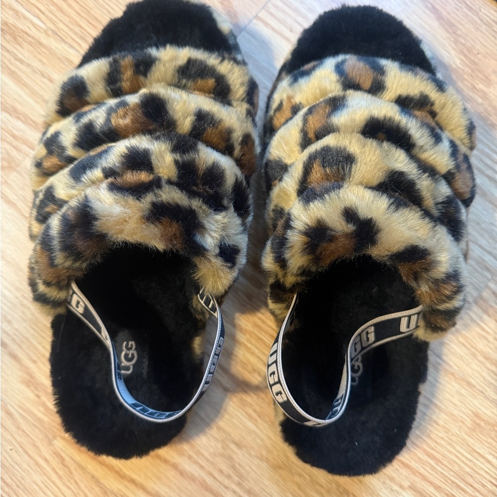 UGG Leopard Print Fuzzy Slippers